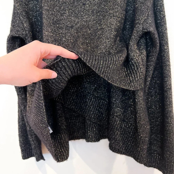 ALC Merino Wool Alpaca Blend Black Metallic Asymmetric Hem Designer Knit Sweater - Picture 8 of 8